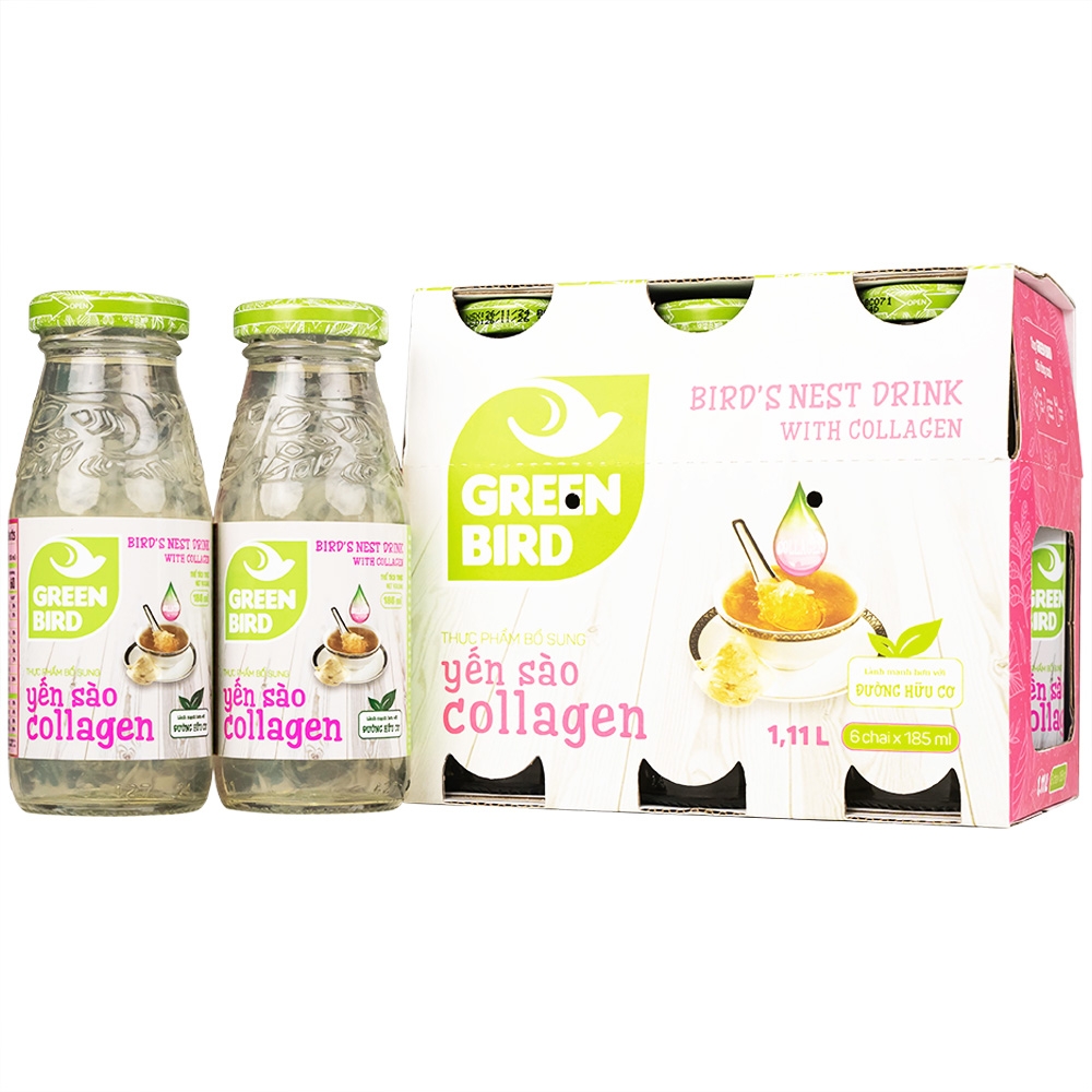 Hình ảnh Nước yến sào Collagen Greenbird giúp bổ sung năng lượng, dưỡng chất từ yến sào và collagen (6 chai x 185ml)