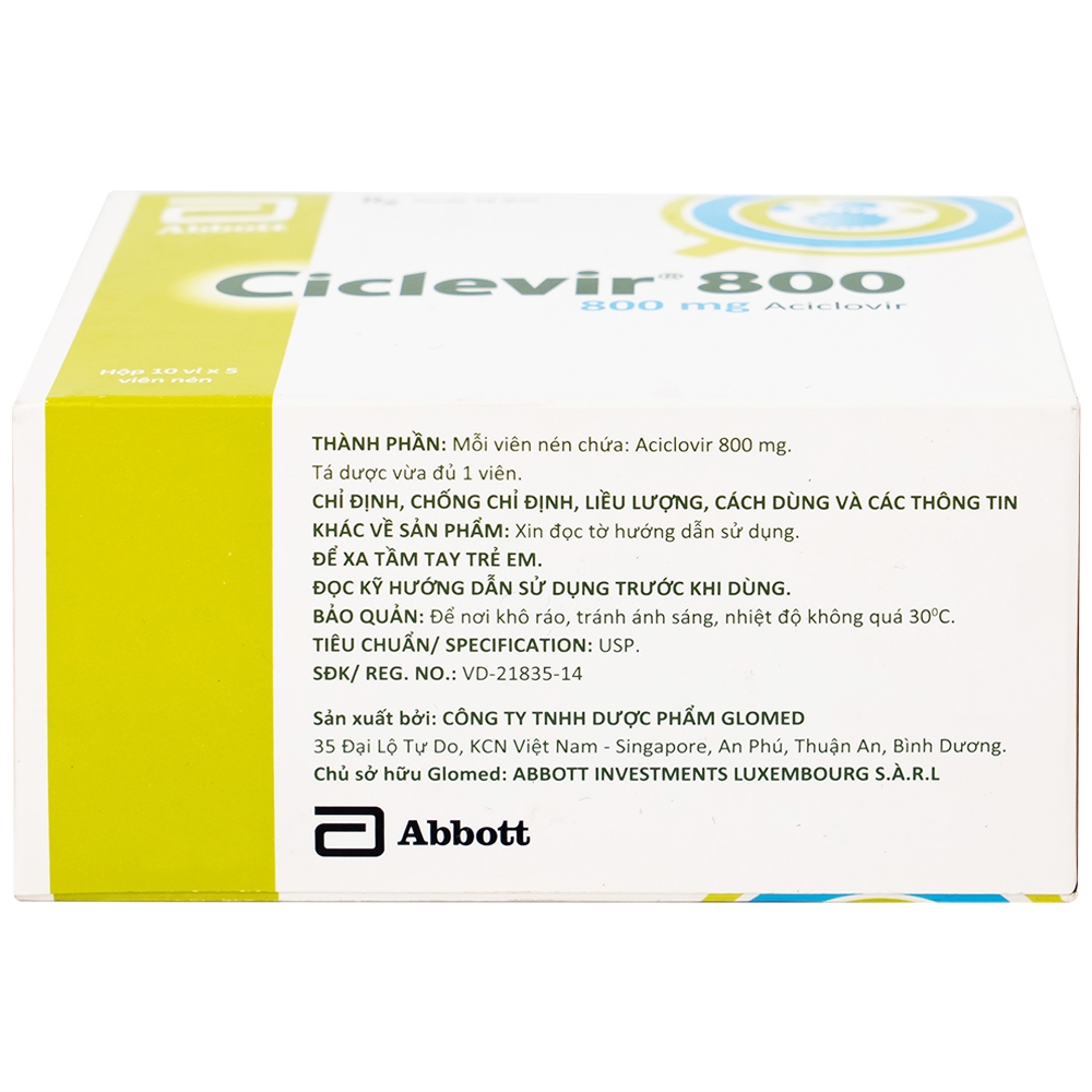 Hình ảnh Thuốc Ciclevir 800 Abbott điều trị nhiễm virus Herpes simplex tuýp 1 và 2 (10 vỉ x 5 viên)