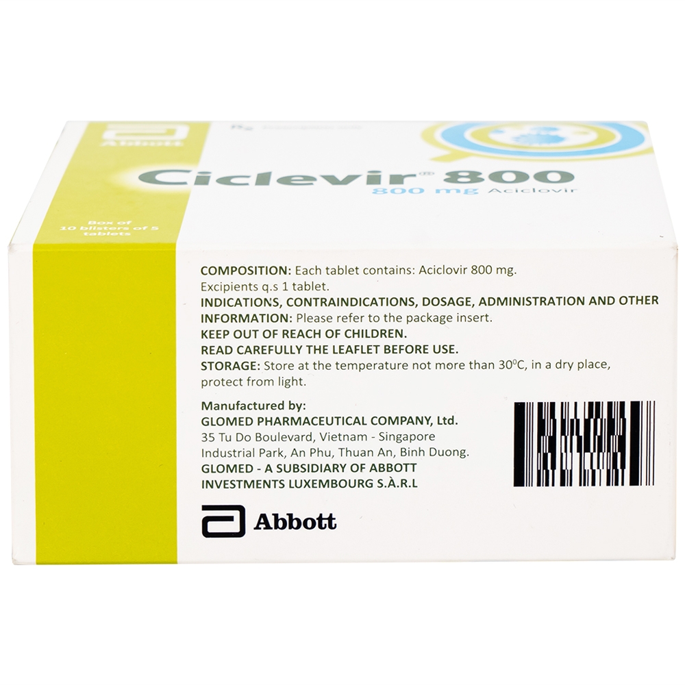 Hình ảnh Thuốc Ciclevir 800 Abbott điều trị nhiễm virus Herpes simplex tuýp 1 và 2 (10 vỉ x 5 viên)