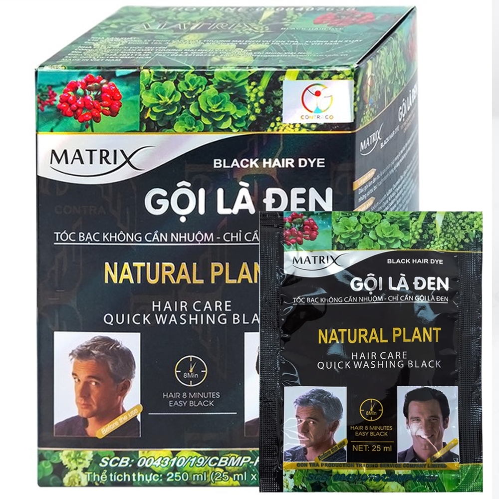 Hình ảnh Gội là đen Matrix giúp mái tóc đen tự nhiên, che phủ tóc bạc (10 gói x 25ml)