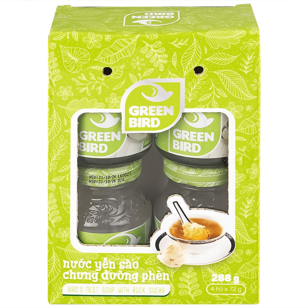 Hình ảnh Nước Yến Sào chưng đường phèn Green Bird bồi bổ cơ thể, ngăn ngừa lão hóa (4 hũ x 72g)