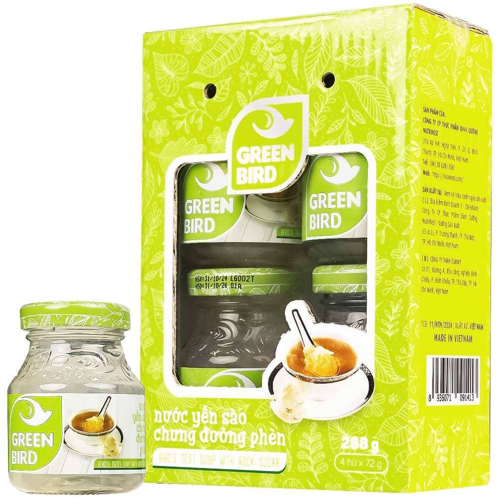 Hình ảnh Nước Yến Sào chưng đường phèn Green Bird bồi bổ cơ thể, ngăn ngừa lão hóa (4 hũ x 72g)