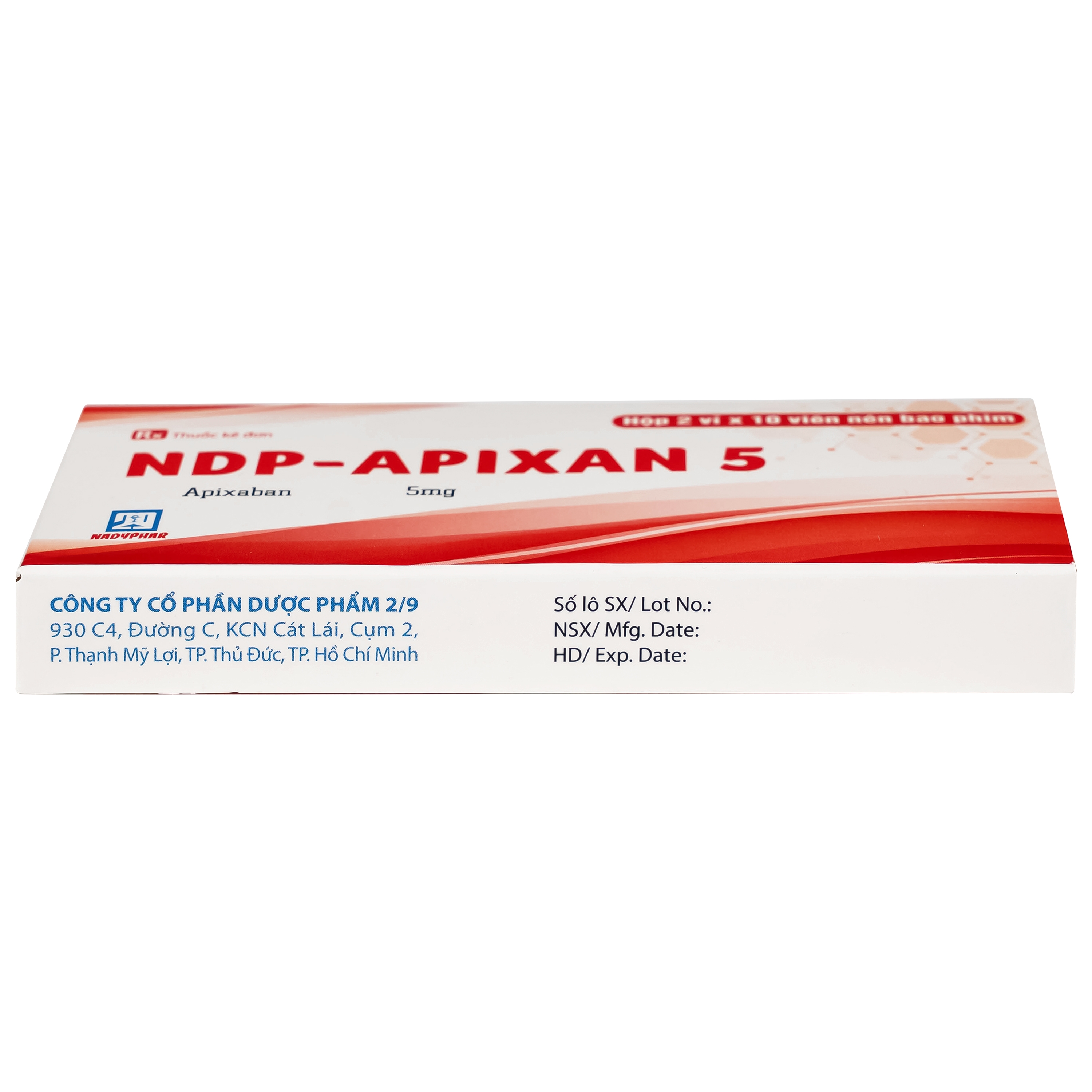 Hình ảnh Thuốc NDP-Apixan 5mg Nadyphar hỗ trợ phòng ngừa đột quỵ, tăng huyết áp (2 vỉ x 10 viên)