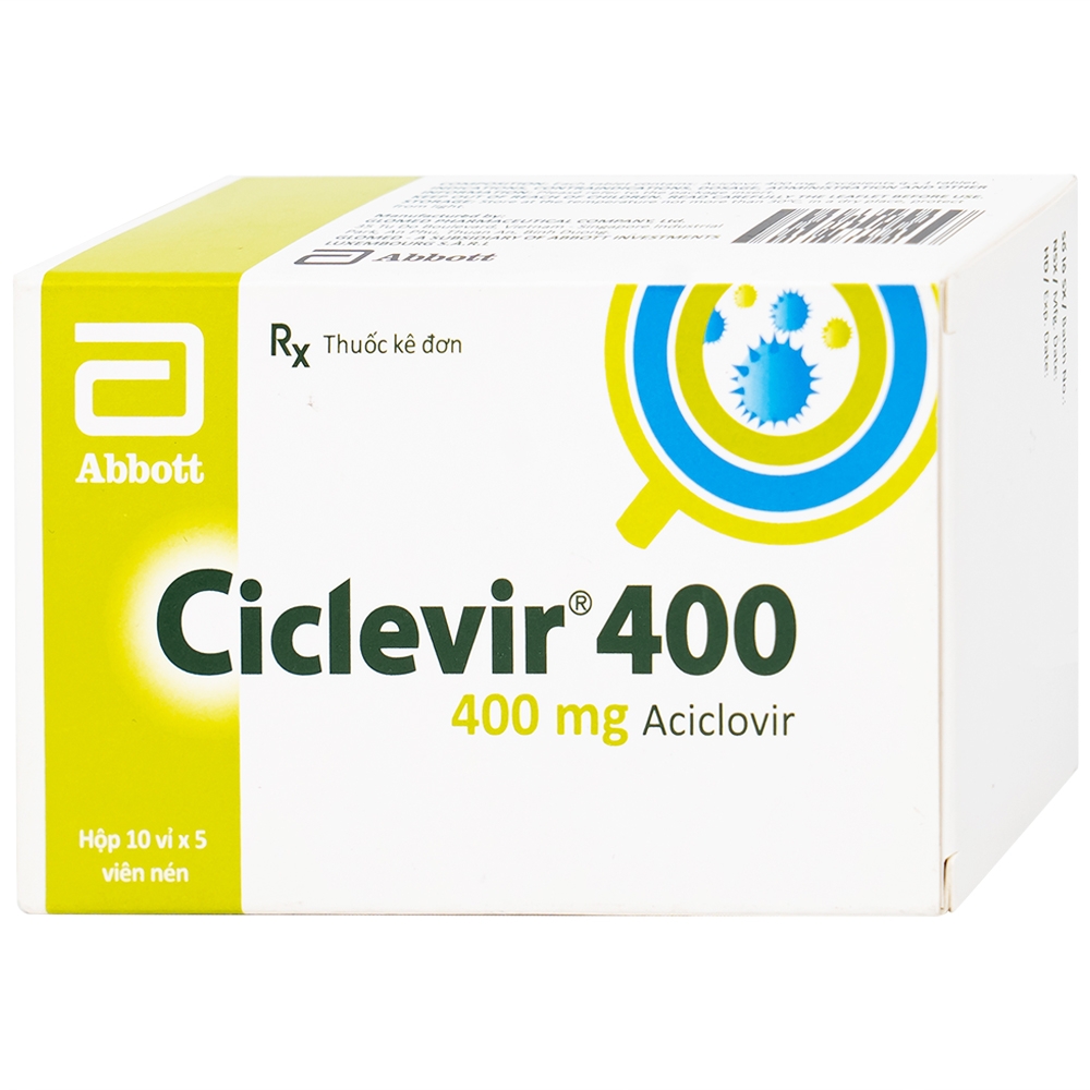 Hình ảnh Thuốc Ciclevir 400mg Abbott điều trị nhiễm virus Herpes simplex tuýp 1 và 2 (10 vỉ x 5 viên)