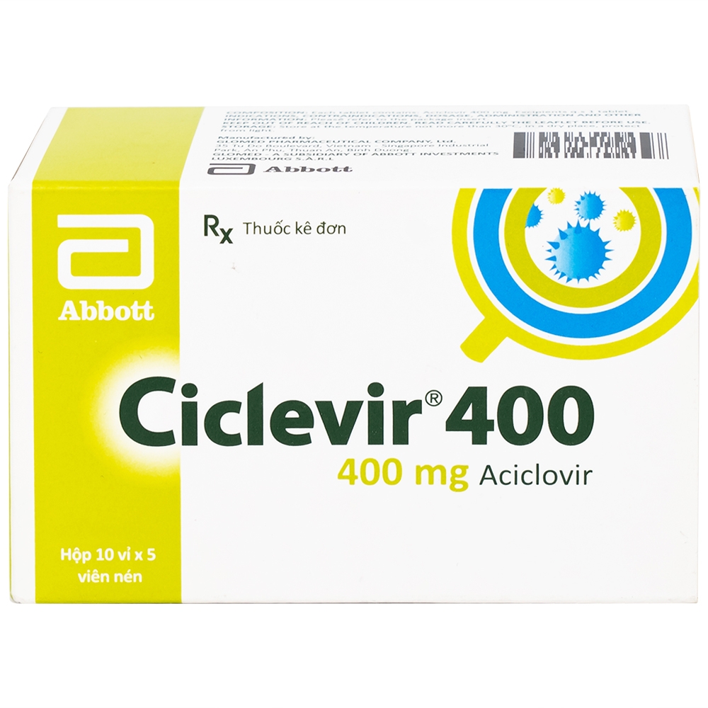 Hình ảnh Thuốc Ciclevir 400mg Abbott điều trị nhiễm virus Herpes simplex tuýp 1 và 2 (10 vỉ x 5 viên)