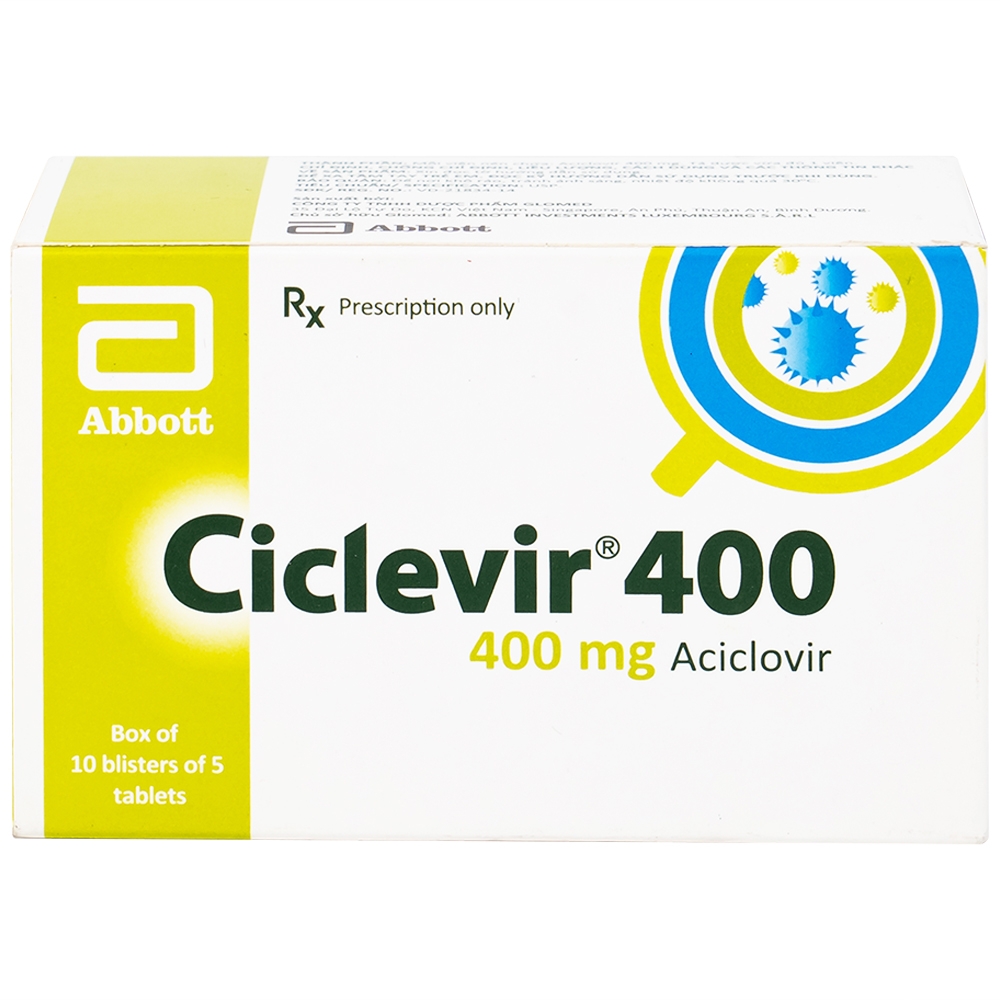 Hình ảnh Thuốc Ciclevir 400mg Abbott điều trị nhiễm virus Herpes simplex tuýp 1 và 2 (10 vỉ x 5 viên)