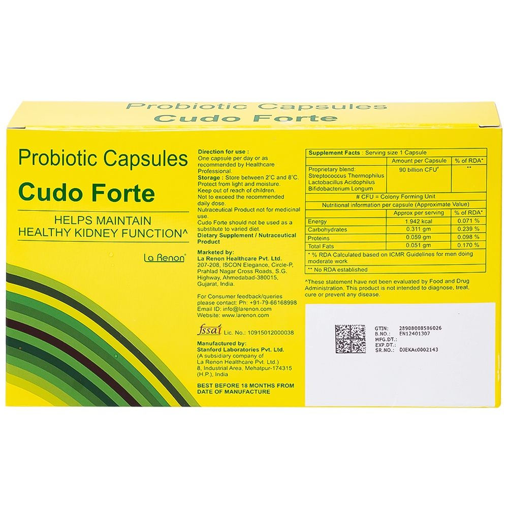 Hình ảnh Viên uống Cudo Forte La Renon hỗ trợ điều trị bệnh thận mạn tính (3 hộp lẻ x 10 viên)