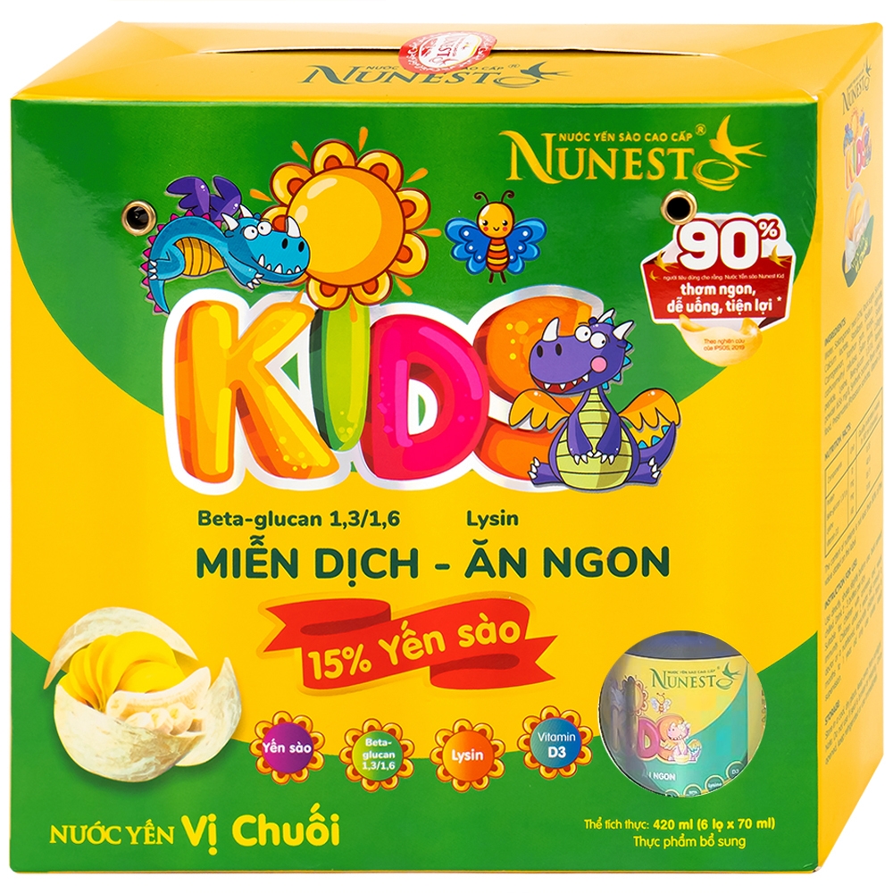 Hình ảnh Nước yến sào cao cấp Nunest Kids vị chuối tăng cường sức khoẻ, ăn ngon (6 hũ x 70ml)