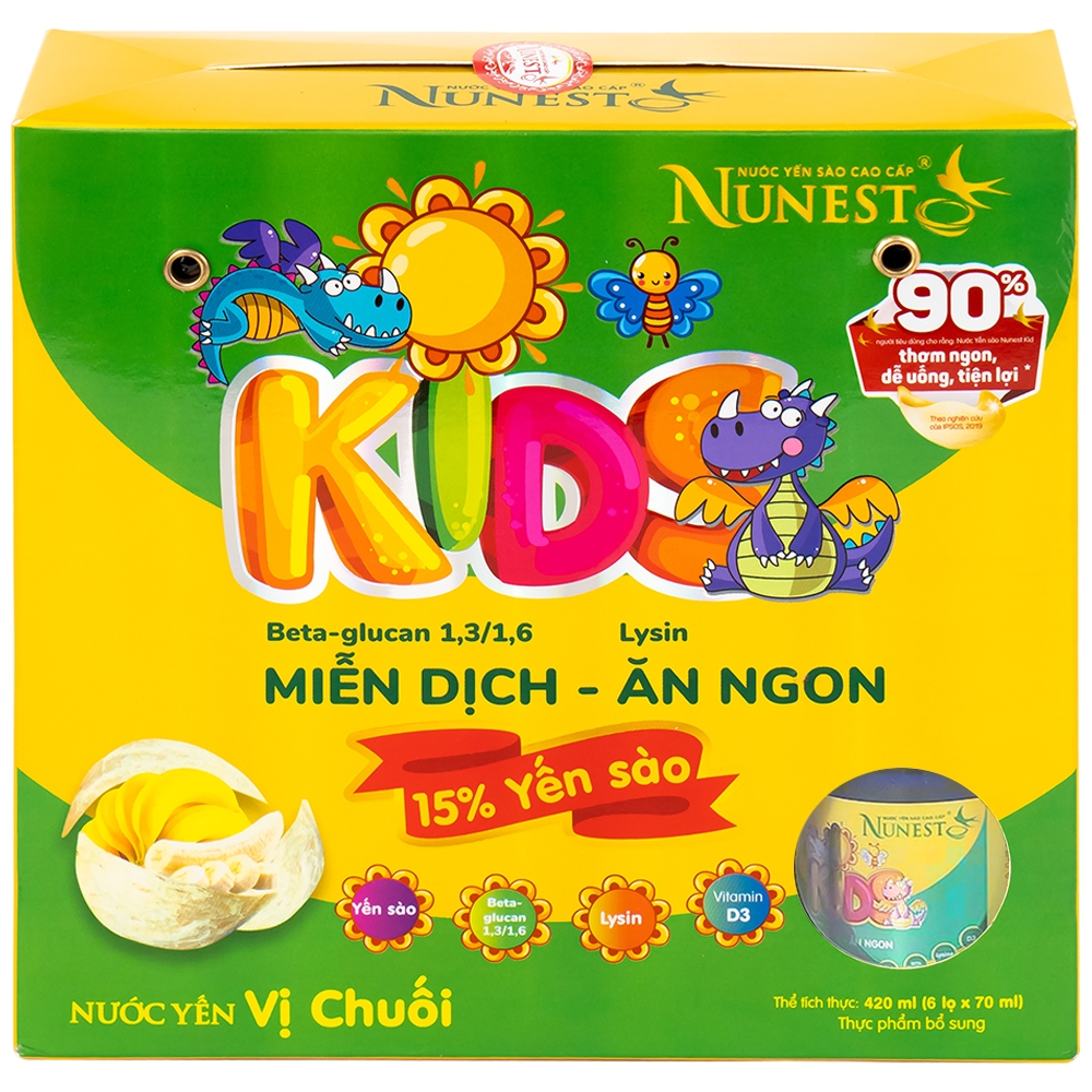 Hình ảnh Nước yến sào cao cấp Nunest Kids vị chuối tăng cường sức khoẻ, ăn ngon (6 hũ x 70ml)