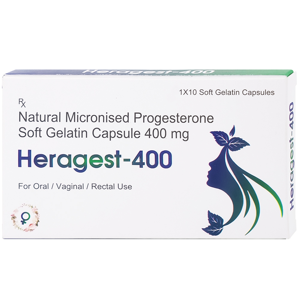 Hình ảnh Viên nội tiết tố Heragest - 400 hỗ trợ dự phòng sảy thai, vô sinh nữ, hội chứng tiền kinh nguyệt (1 vỉ x 10 viên)