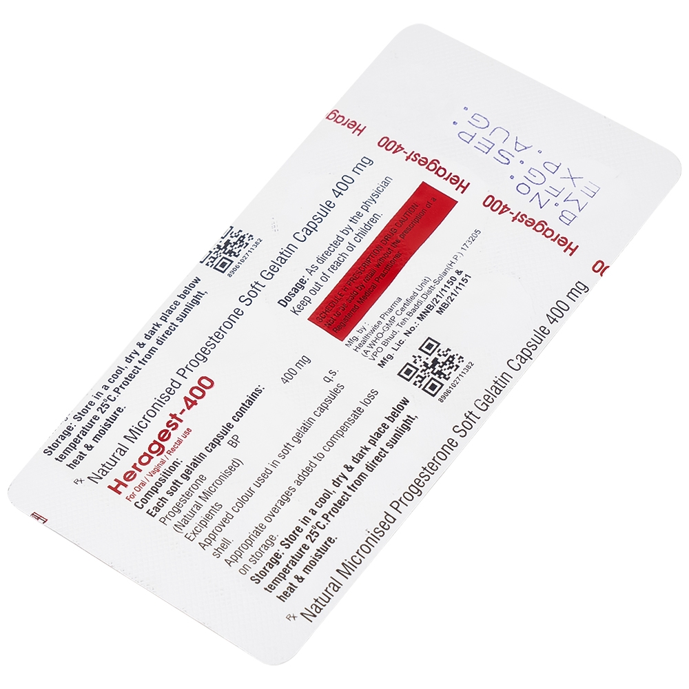 Hình ảnh Viên nội tiết tố Heragest - 400 hỗ trợ dự phòng sảy thai, vô sinh nữ, hội chứng tiền kinh nguyệt (1 vỉ x 10 viên)