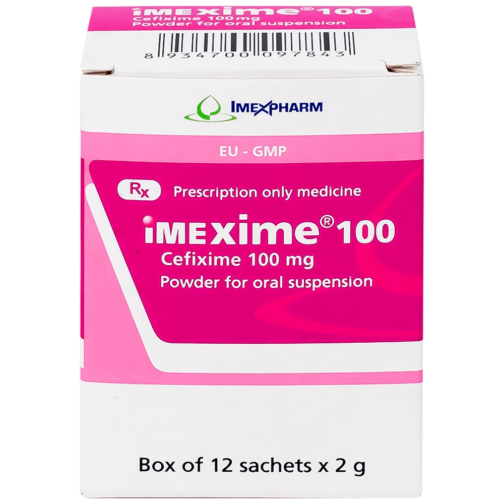 Hình ảnh Hỗn dịch uống Imexime 100 Imexpharm điều trị nhiễm khuẩn đường tiết niệu, viêm thận - bể thận (12 gói x 2g)