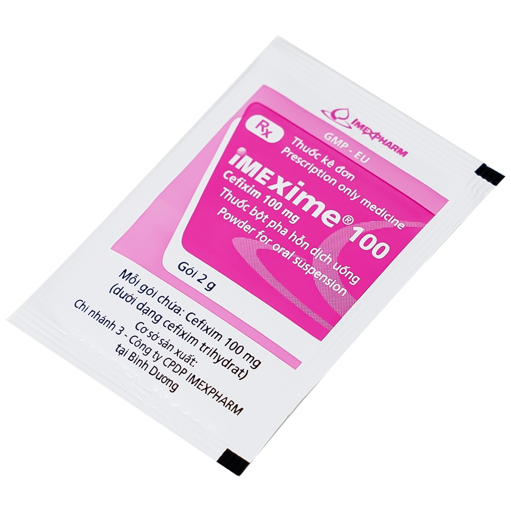 Hình ảnh Hỗn dịch uống Imexime 100 Imexpharm điều trị nhiễm khuẩn đường tiết niệu, viêm thận - bể thận (12 gói x 2g)