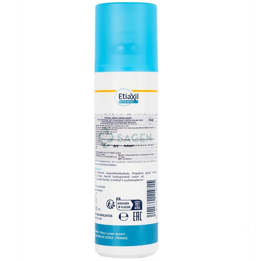 Hình ảnh Khử mùi dạng xịt Etiaxil Déodorant Anti - Transpirant Protection 48h Pieds kiểm soát tuyến mồ hôi chân (100ml)