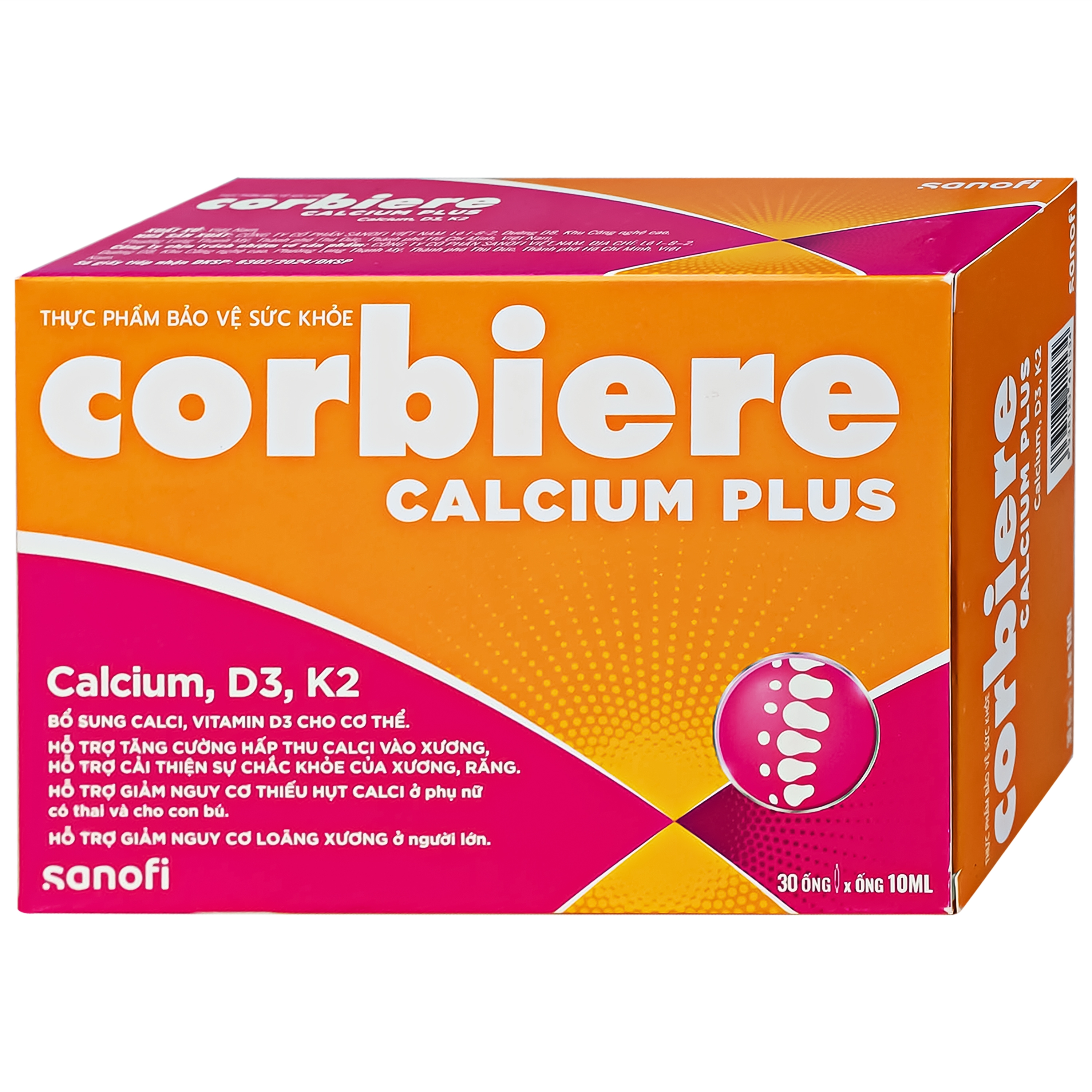 Hình ảnh Thực phẩm bảo vệ sức khỏe Corbiere Calcium Plus Sanofi giúp bổ sung calci, vitamin D3 (3 vỉ x 10 ống)
