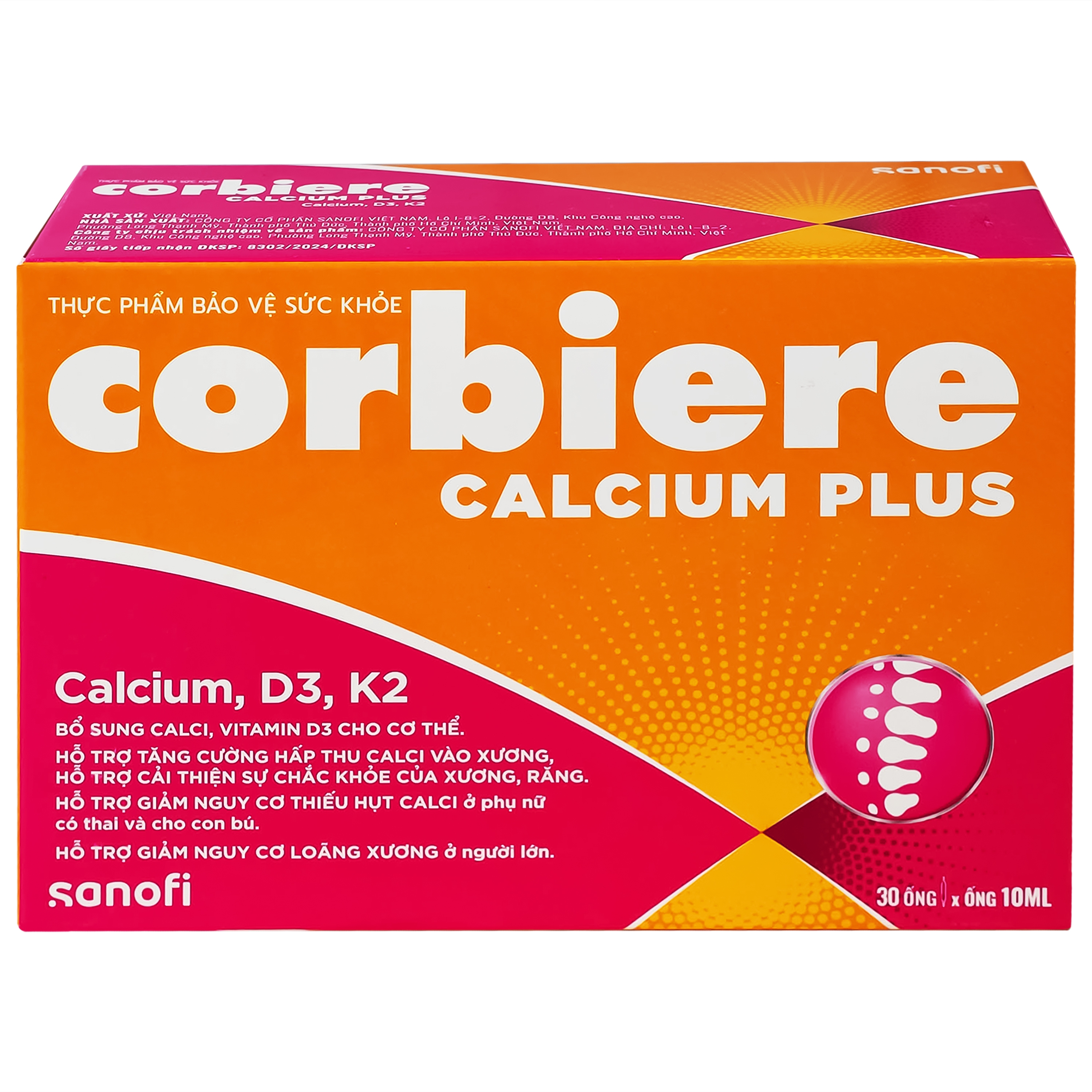 Hình ảnh Thực phẩm bảo vệ sức khỏe Corbiere Calcium Plus Sanofi giúp bổ sung calci, vitamin D3 (3 vỉ x 10 ống)