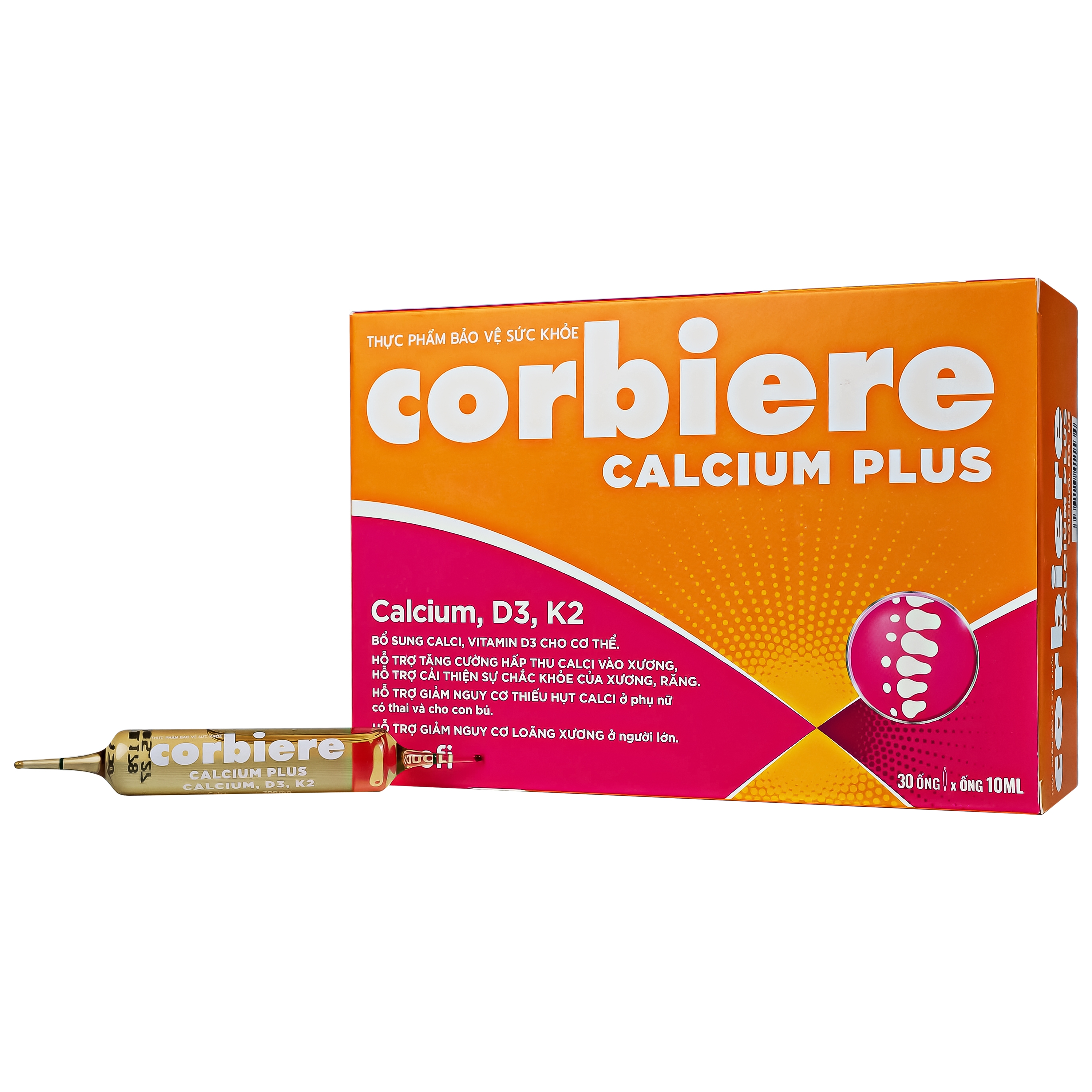 Hình ảnh Thực phẩm bảo vệ sức khỏe Corbiere Calcium Plus Sanofi giúp bổ sung calci, vitamin D3 (3 vỉ x 10 ống)