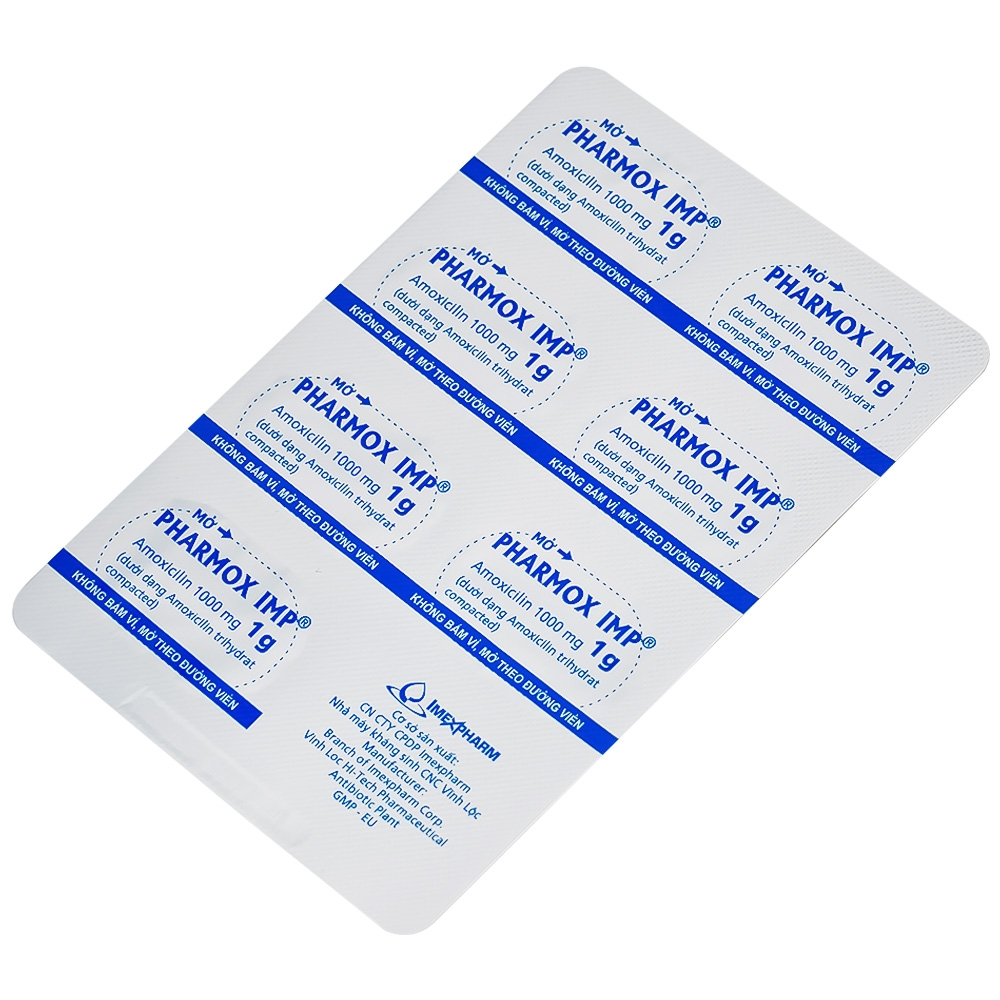 Hình ảnh Thuốc Pharmox IMP 1g Imexpharm điều trị nhiễm khuẩn (2 vỉ x 7 viên)