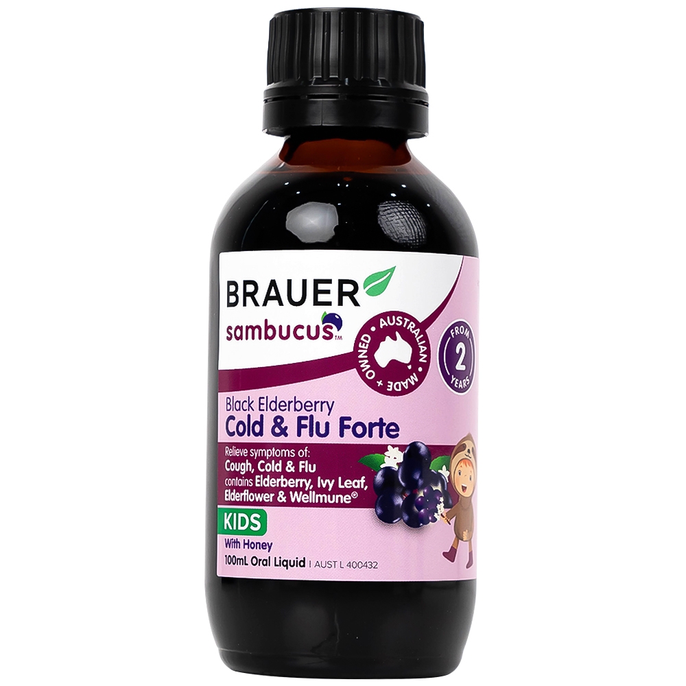 Hình ảnh Dung dịch Black ElderBerry Cold And Flu Forte 100ml Brauer hỗ trợ giảm các triệu chứng ho, sổ mũi do cảm