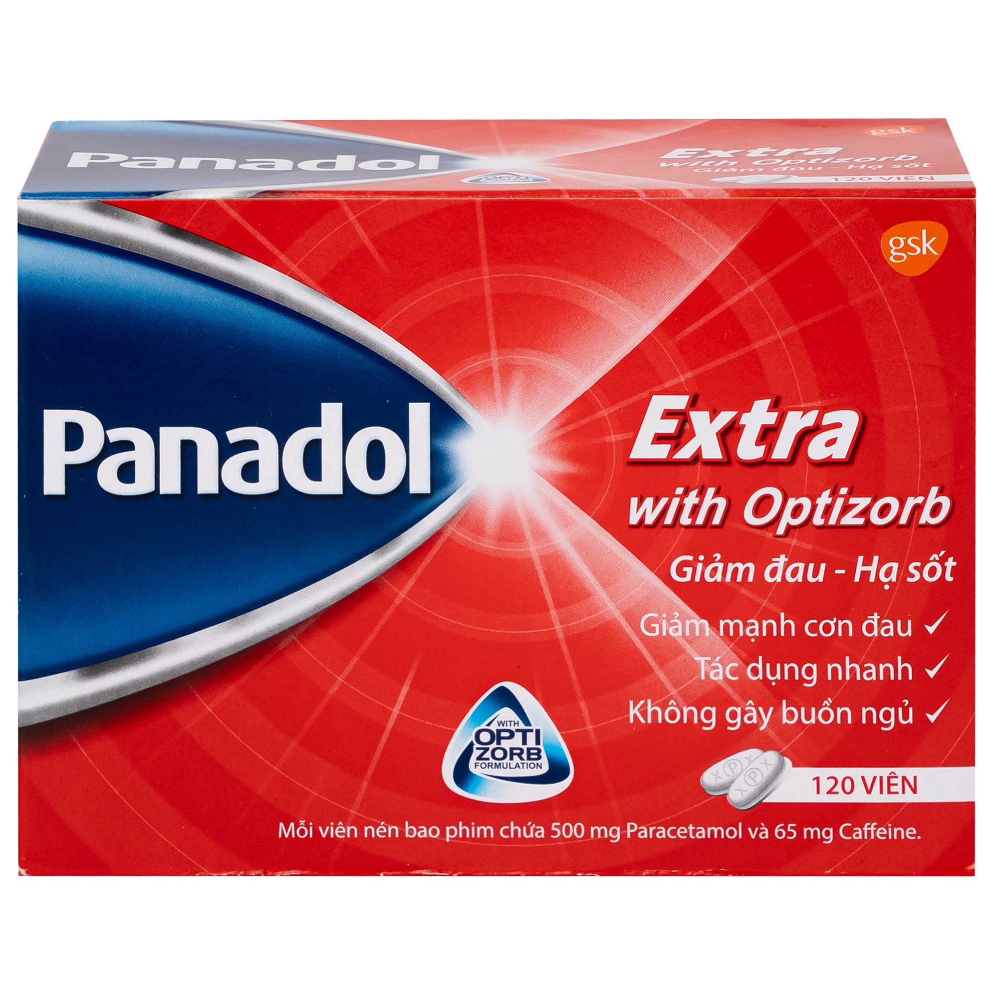 Hình ảnh Viên nén Panadol Extra With Optizorb GSK giảm đau, hạ sốt nhanh, không gây buồn ngủ (12 vỉ x 10 viên)