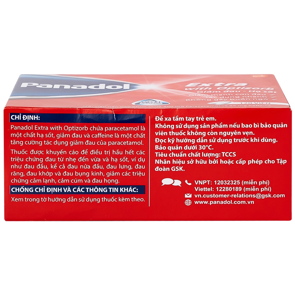 Hình ảnh Viên nén Panadol Extra With Optizorb GSK giảm đau, hạ sốt nhanh, không gây buồn ngủ (12 vỉ x 10 viên)