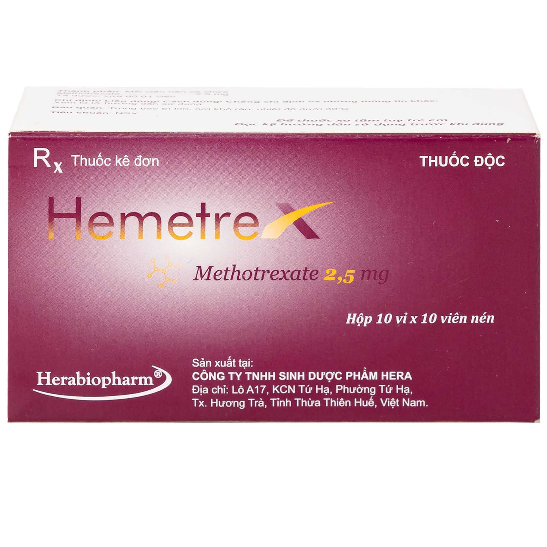 Hình ảnh Thuốc Hemetrex 2,5mg Herabiopharm điều trị viêm khớp dạng thấp nặng (10 vỉ x 10 viên)