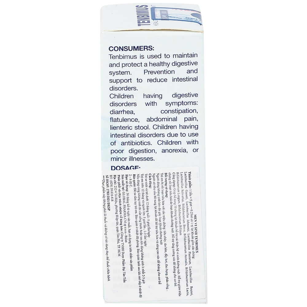 Hình ảnh Men vi sinh Tenbimus 10ml Global Pharm bổ sung 10 chủng lợi khuẩn, cải thiện đường ruột