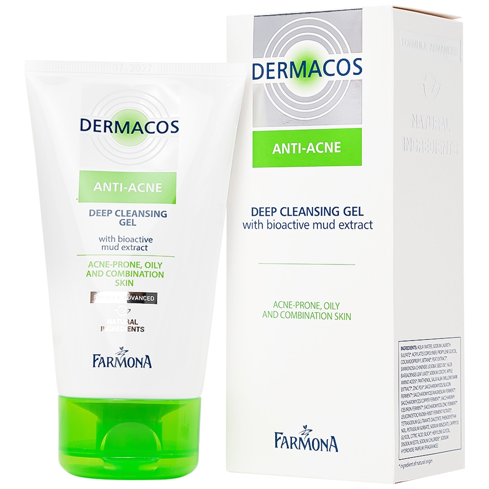 Hình ảnh Gel rửa sạch sâu ngừa mụn chứa bùn hoạt tính Dermacos Anti-Acne Deep Cleansing Gel giảm nhờn trên da (150ml)