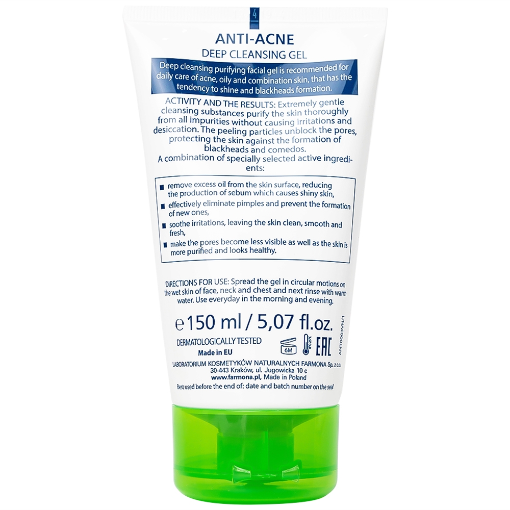 Hình ảnh Gel rửa sạch sâu ngừa mụn chứa bùn hoạt tính Dermacos Anti-Acne Deep Cleansing Gel giảm nhờn trên da (150ml)