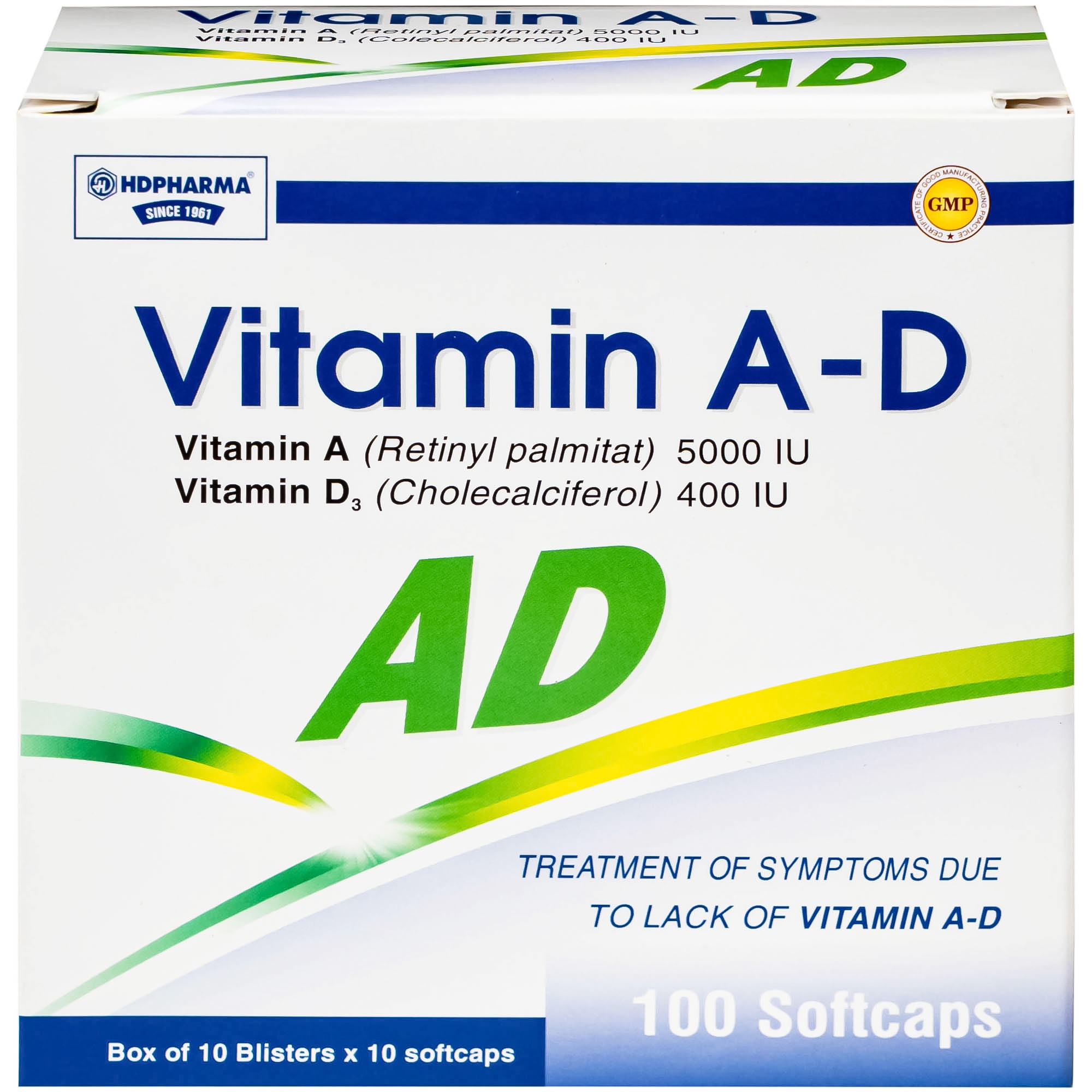 Hình ảnh Thuốc Vitamin A-D Hdpharma dùng dự phòng và điều trị các triệu chứng do thiếu vitamin A - D (10 vỉ x 10 viên)