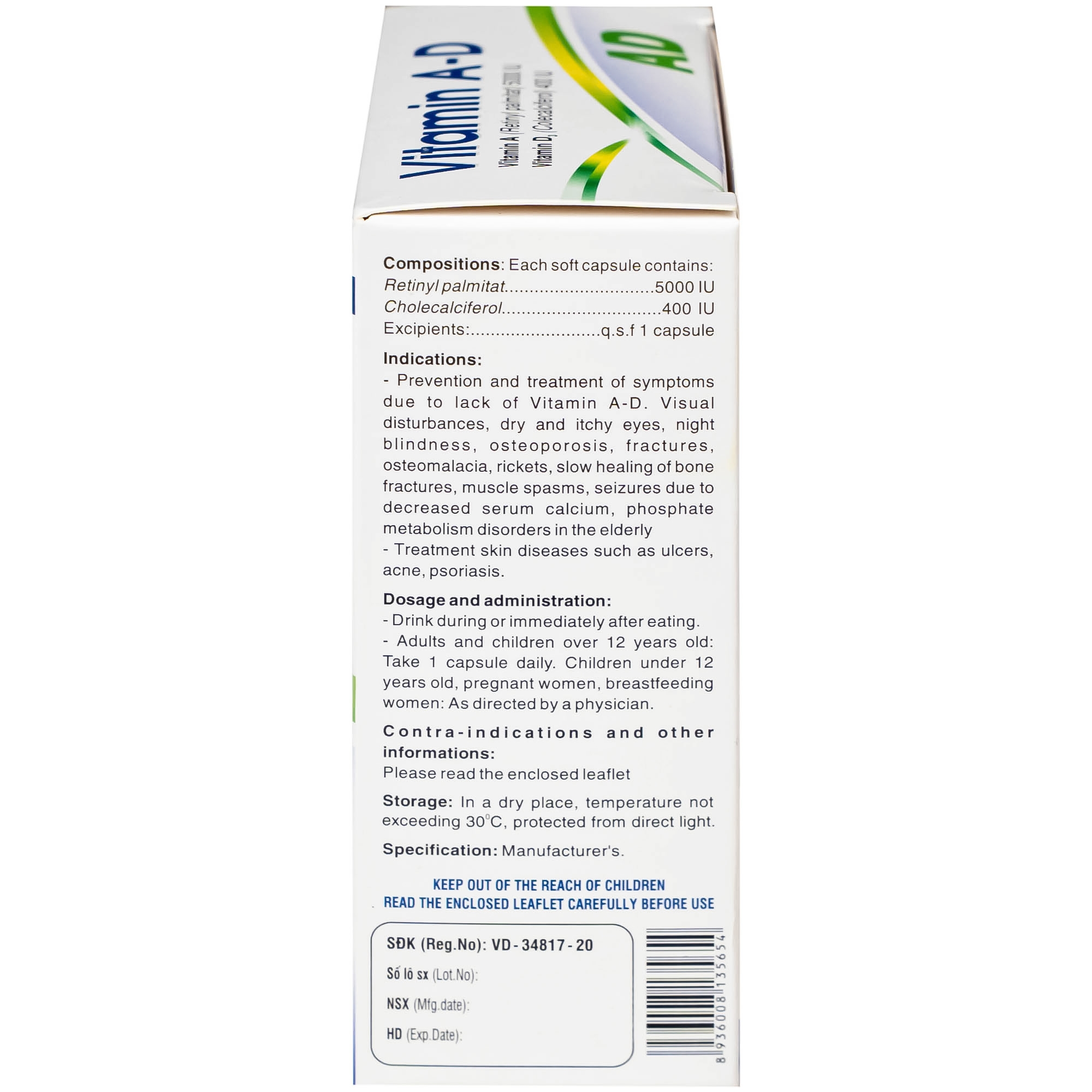 Hình ảnh Thuốc Vitamin A-D Hdpharma dùng dự phòng và điều trị các triệu chứng do thiếu vitamin A - D (10 vỉ x 10 viên)