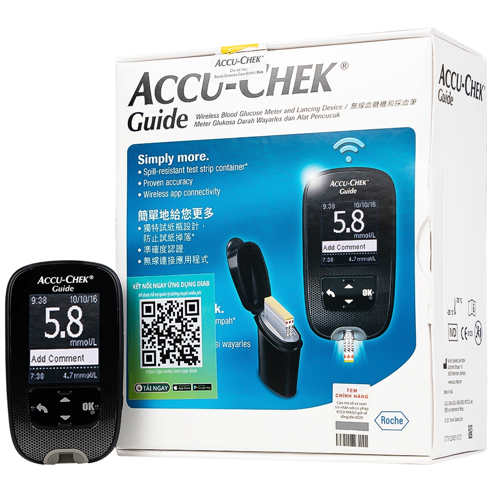 Hình ảnh Máy đo đường huyết Accu-Chek Guide đo nhanh chóng chỉ với một nút bấm và an toàn