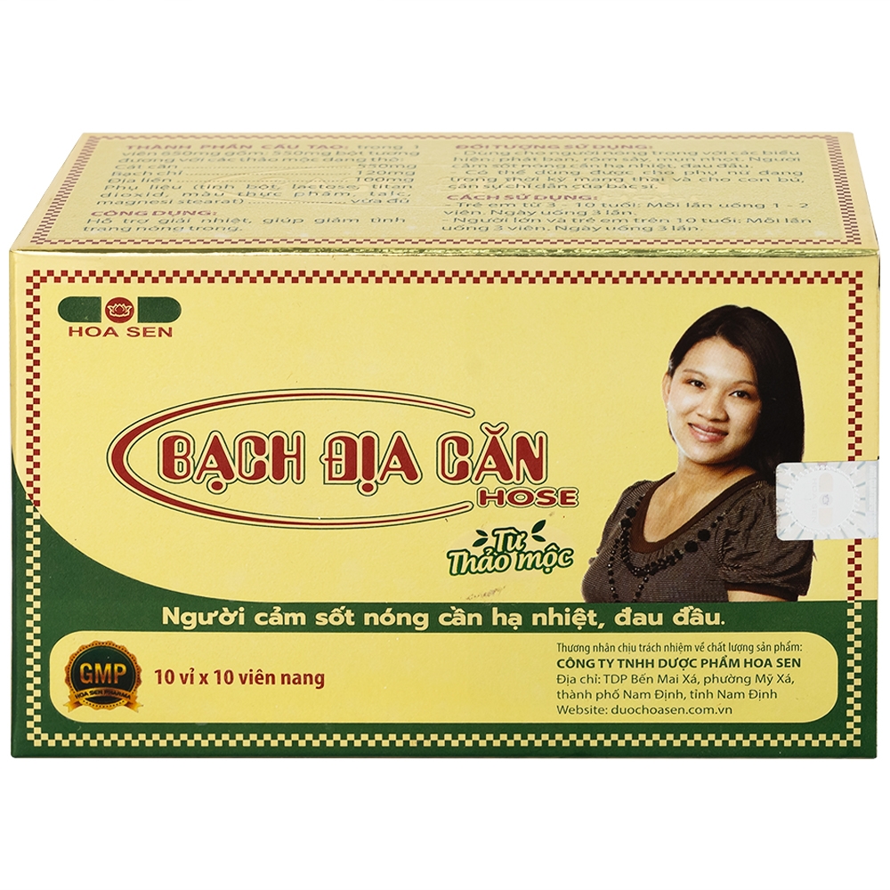 Hình ảnh Viên uống Bạch Địa Căn Hose Hoa Sen dùng cho người cảm sốt nóng cần hạ nhiệt, đau đầu (10 vỉ x 10 viên)