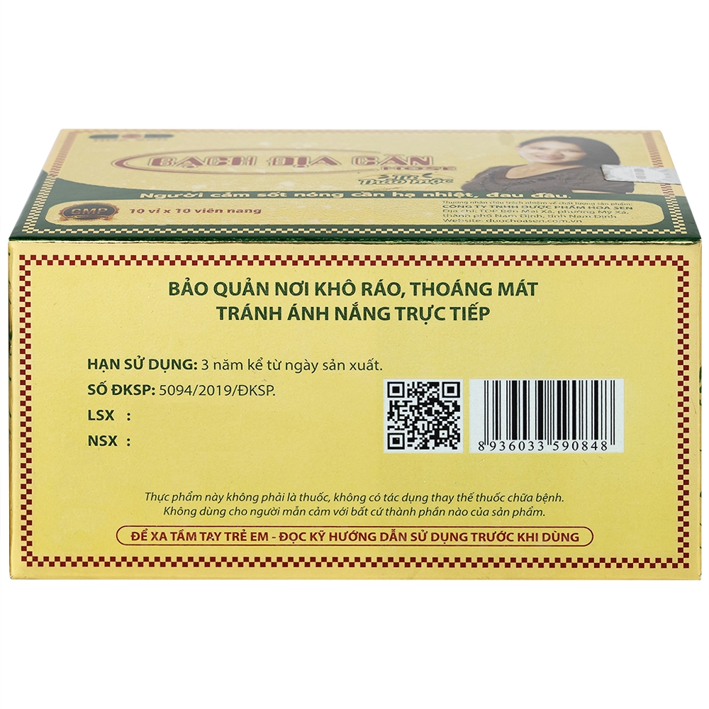 Hình ảnh Viên uống Bạch Địa Căn Hose Hoa Sen dùng cho người cảm sốt nóng cần hạ nhiệt, đau đầu (10 vỉ x 10 viên)