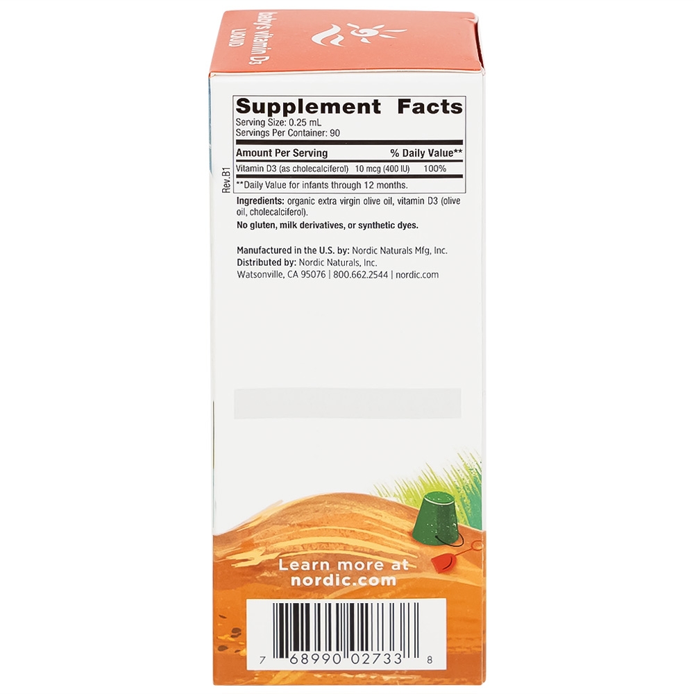 Hình ảnh Dung dịch Nordic Naturals Baby's Vitamin D3 22.5ml bổ sung Vitamin D, tăng cường hấp thu canxi vào xương