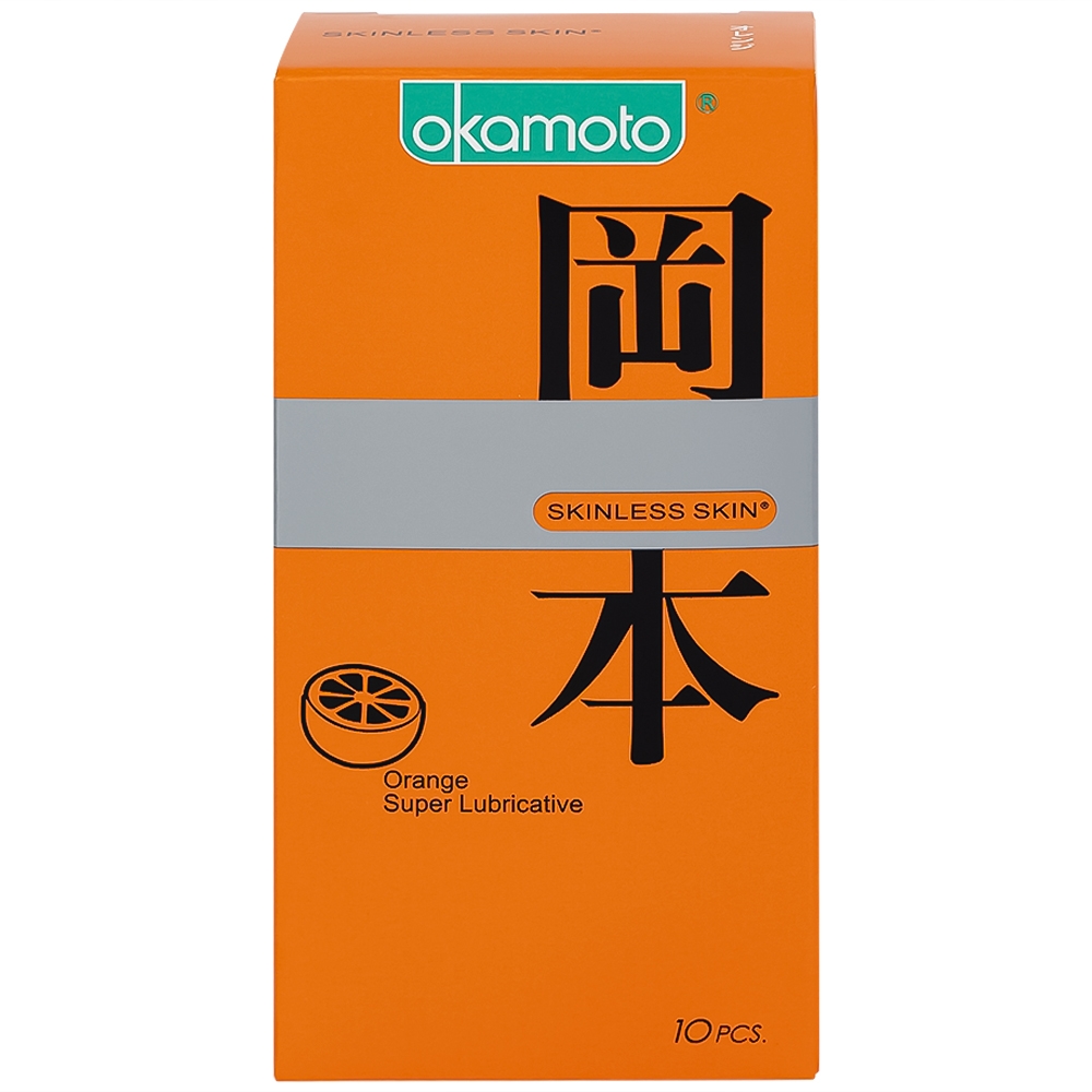 Hình ảnh Bao cao su Okamoto Skinless skin Orange mềm mại, dẻo dai (10 cái)