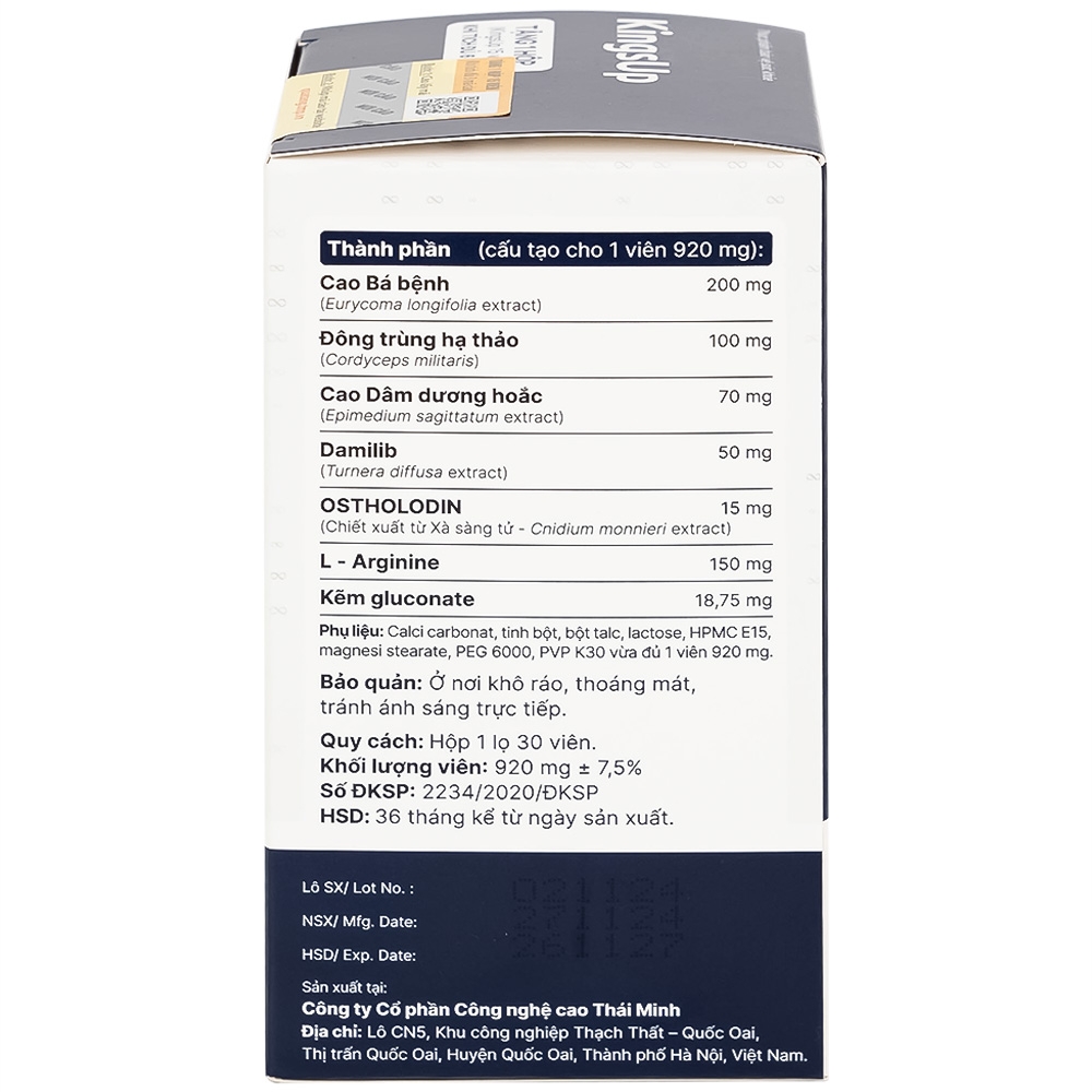 Hình ảnh Viên uống KingsUp Thái Minh bổ thận, tráng dương, hỗ trợ tăng cường khả năng sinh lý nam (30 viên) 