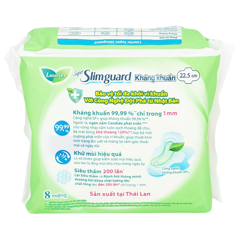 Hình ảnh Băng vệ sinh Laurier Super Slimguard Kao kháng khuẩn 99,99%, ngăn nấm Candida (1mm - 8 miếng)
