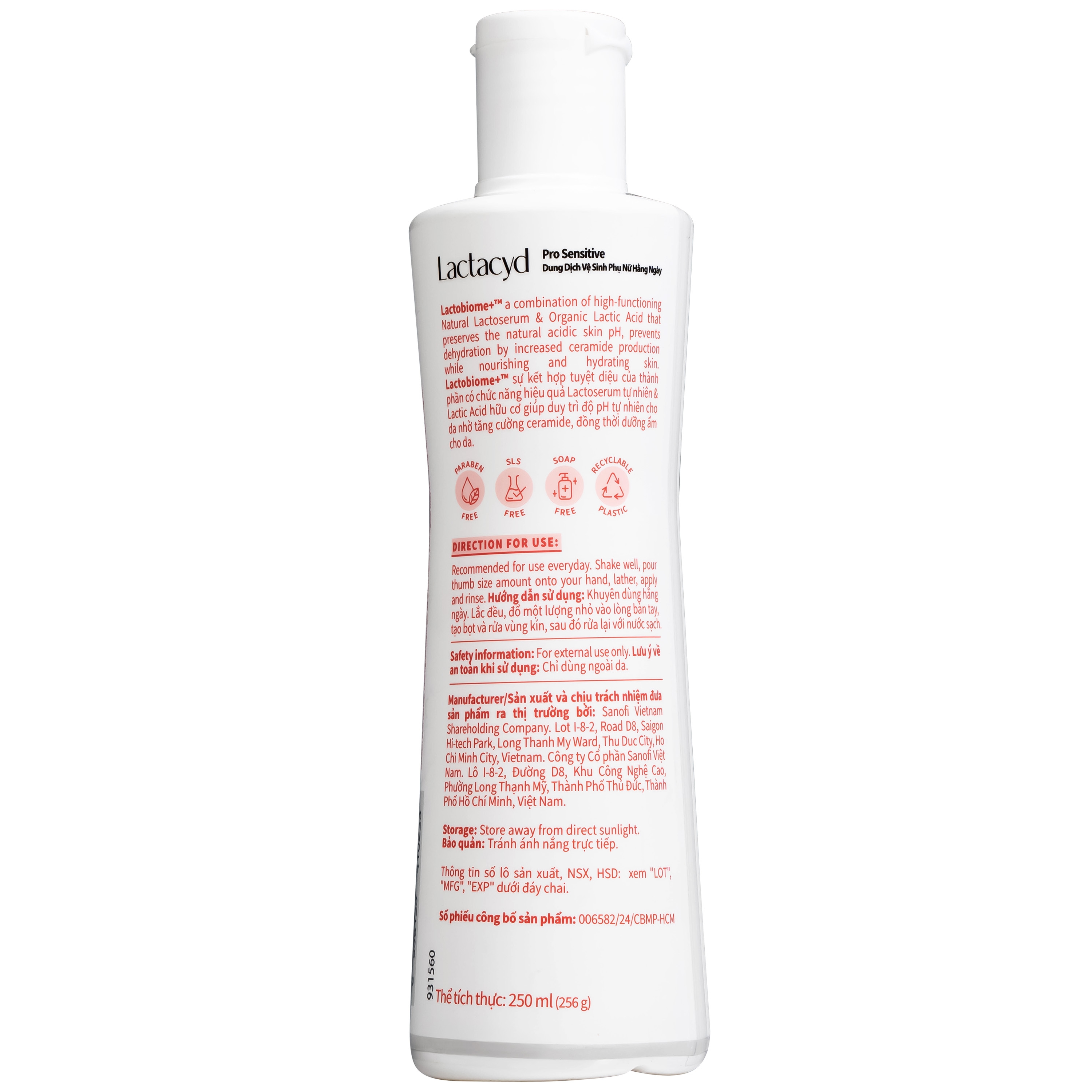 Hình ảnh Dung dịch vệ sinh phụ nữ Lactacyd Pro Sensitive kháng khuẩn, giảm ngứa (250ml)