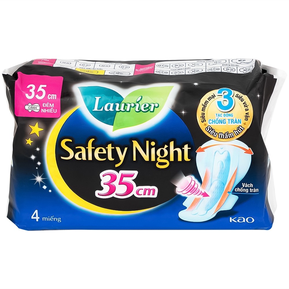 Hình ảnh Băng vệ sinh ban đêm Laurier Safety Night Kao thấm hút nhanh (4 miếng x 35cm)