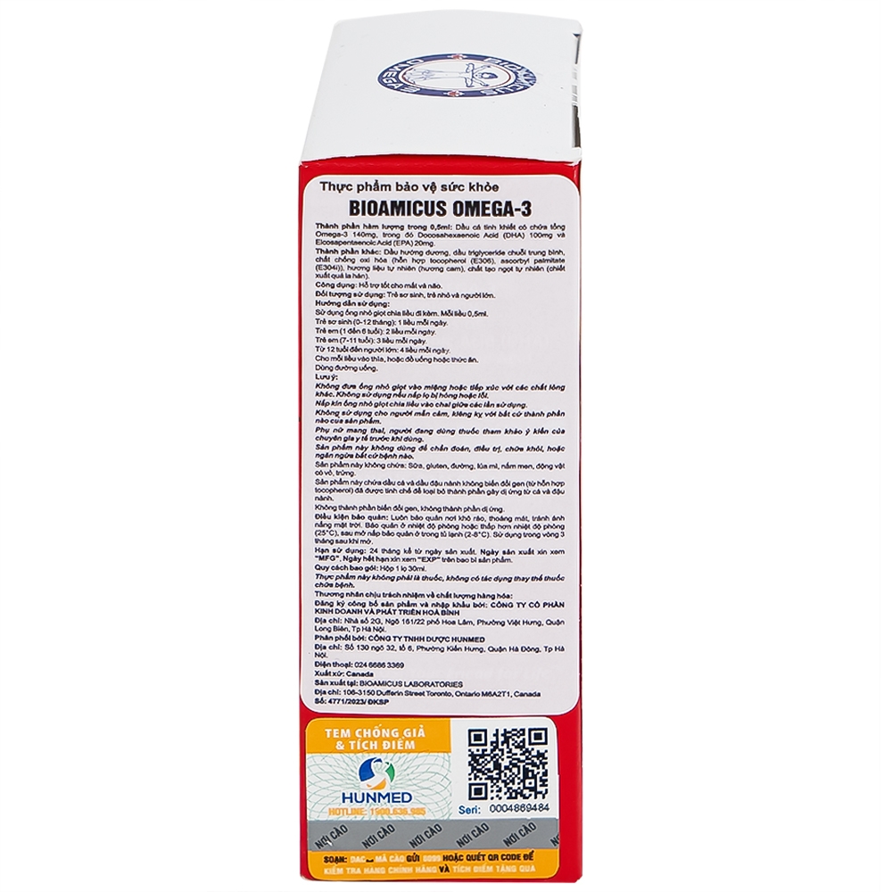 Hình ảnh Thực phẩm bảo vệ sức khỏe Bioamicus Omega-3 hỗ trợ tốt cho mắt và não (30ml)