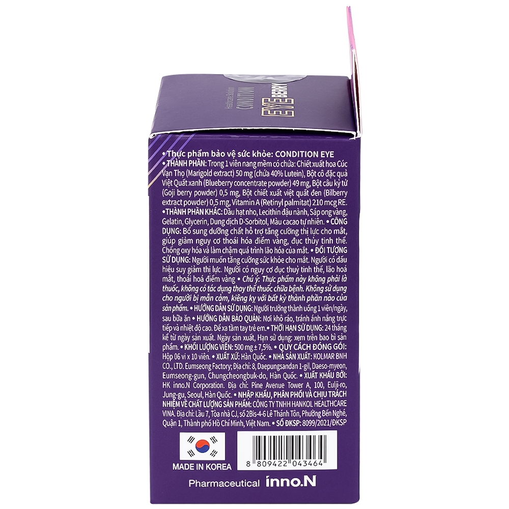 Hình ảnh Thực phẩm bảo vệ sức khỏe Condition EYE Berry Kolmar hỗ trợ tăng cường thị lực cho mắt (6 vỉ x 10 viên)