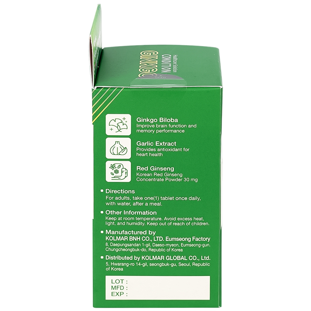 Hình ảnh Thực phẩm bảo vệ sức khỏe Condition Ginkgo Kolmar hỗ trợ tăng bổ não cải thiện trí nhớ (60 viên)