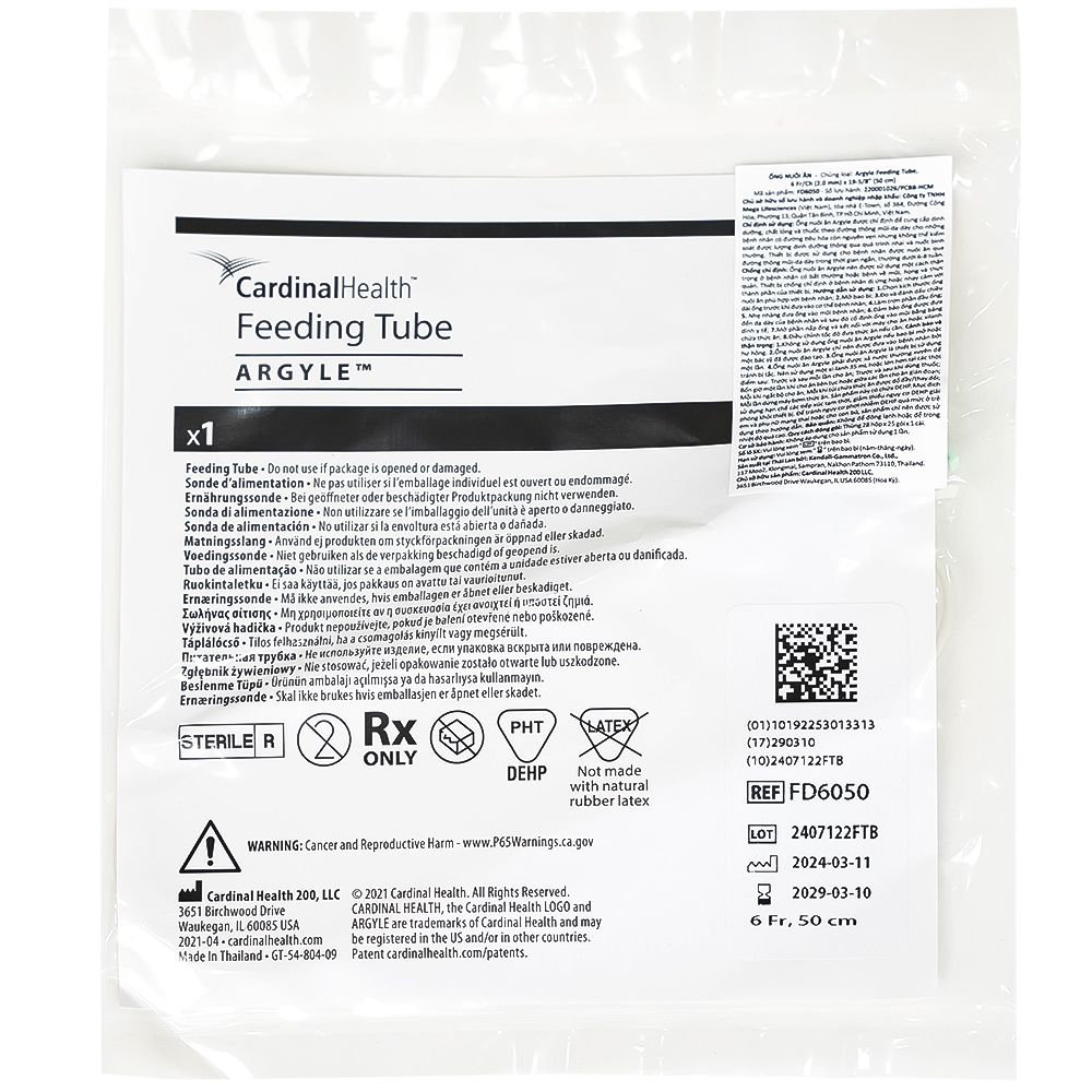 Hình ảnh Ống nuôi ăn Argyle Feeding Tube 50cm 6Fr Fd6050 Cardinal Health qua đường thông mũi/dạ dày