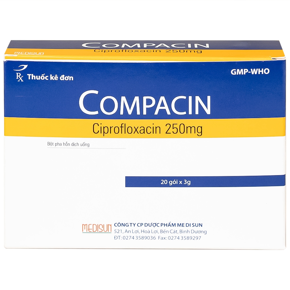 Hình ảnh Bột pha hỗn dịch uống Compacin 250mg Medisun dùng cho các nhiễm khuẩn do các vi khuẩn nhạy cảm (20 gói)