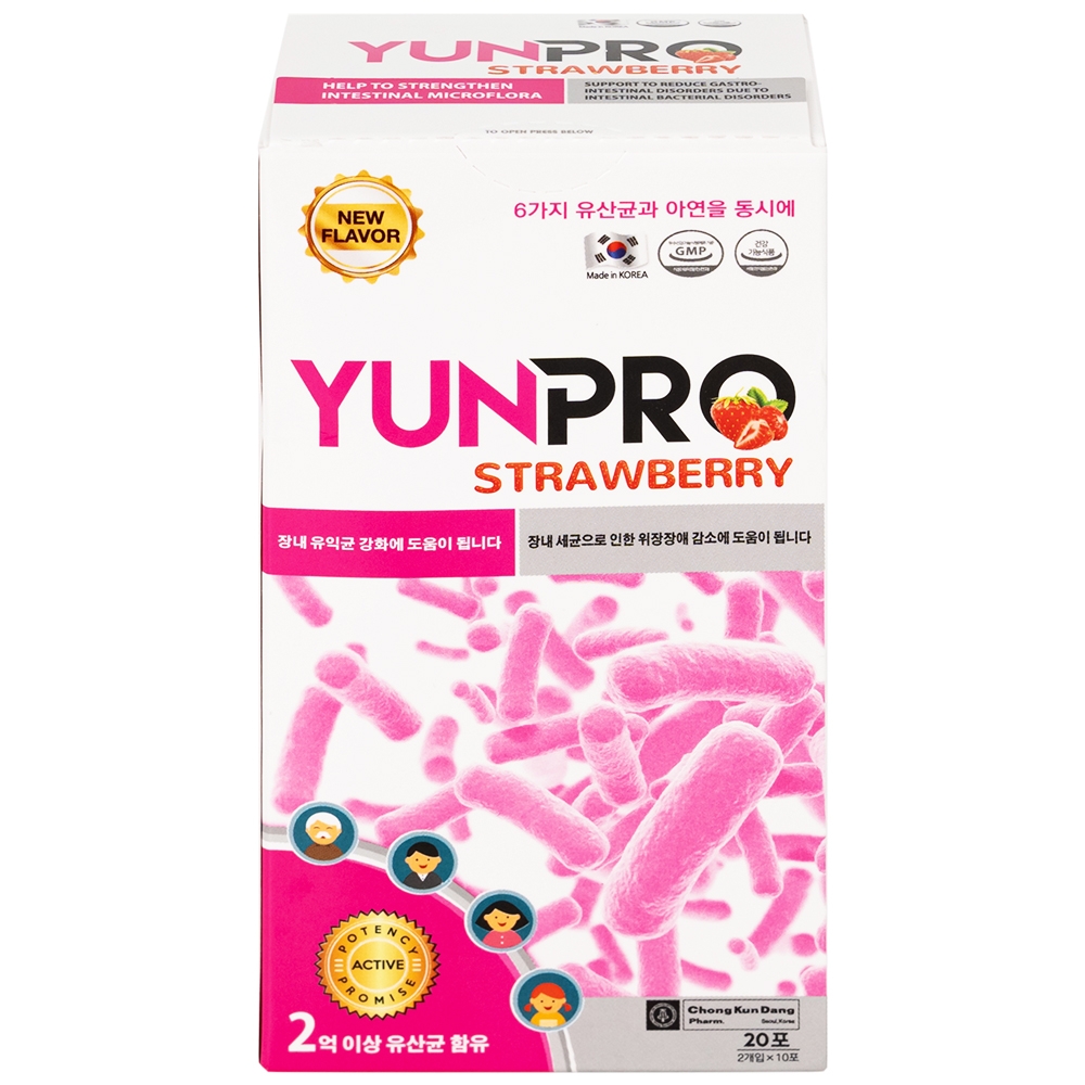 Hình ảnh Men vi sinh Yunpro strawberry 2g DHG Pharma bổ sung lợi khuẩn bổ sung lợi khuẩn, giúp tăng cường hệ vi sinh đường ruột (20 gói)