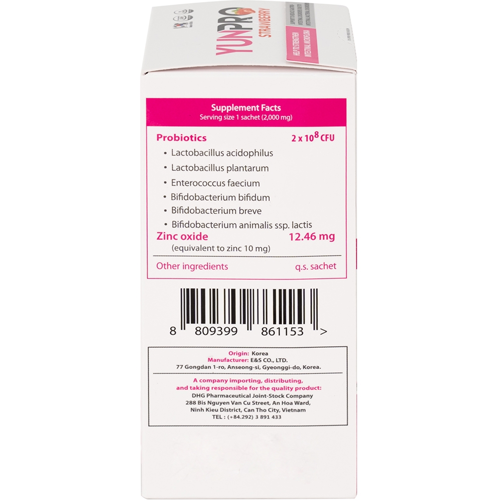 Hình ảnh Men vi sinh Yunpro strawberry 2g DHG Pharma bổ sung lợi khuẩn bổ sung lợi khuẩn, giúp tăng cường hệ vi sinh đường ruột (20 gói)