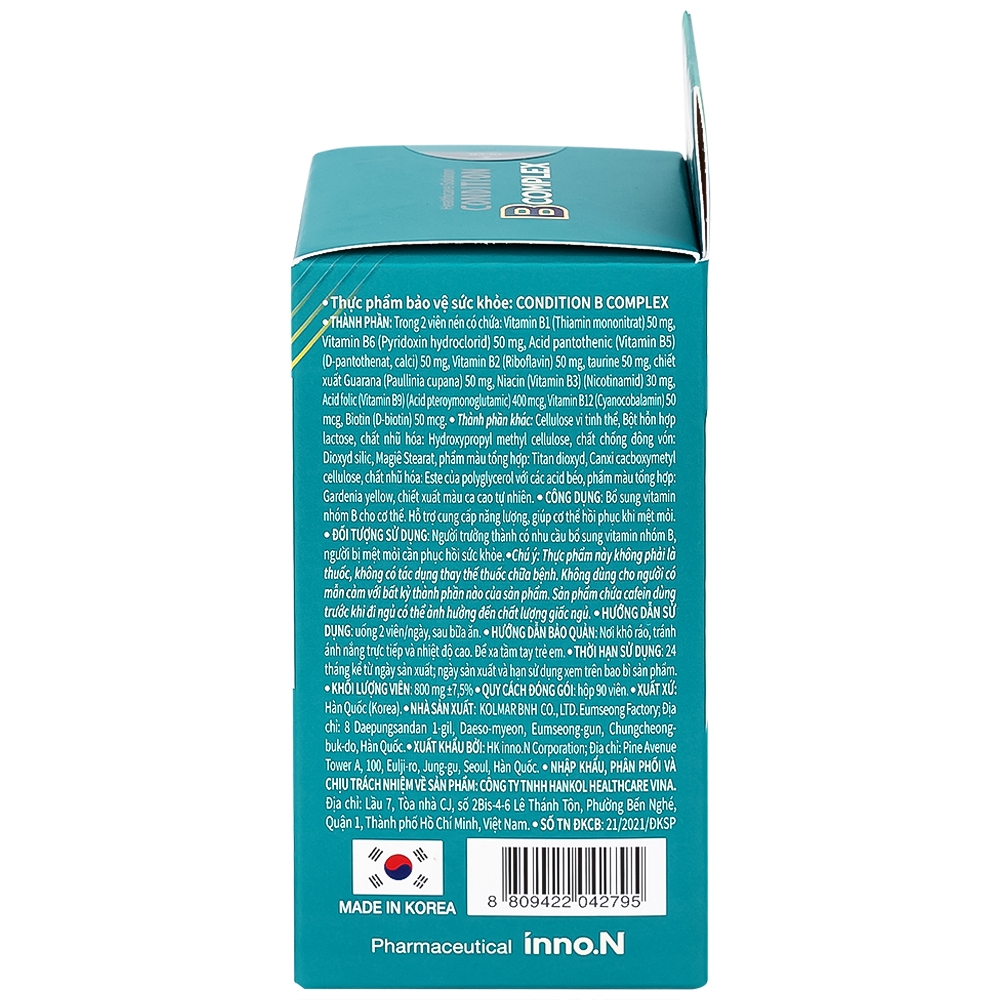 Hình ảnh Thực phẩm bảo vệ sức khỏe Condition BComplex Kolmar hỗ trợ cung cấp năng lượng, giúp cơ thể hồi phục khi mệt mỏi (90 viên)