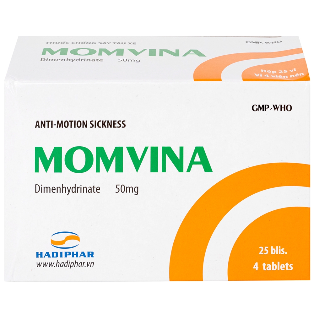 Hình ảnh Thuốc chống say tàu xe Momvina Hadiphar điều trị chứng buồn nôn, nôn, chóng mặt (25 vỉ x 4 viên)