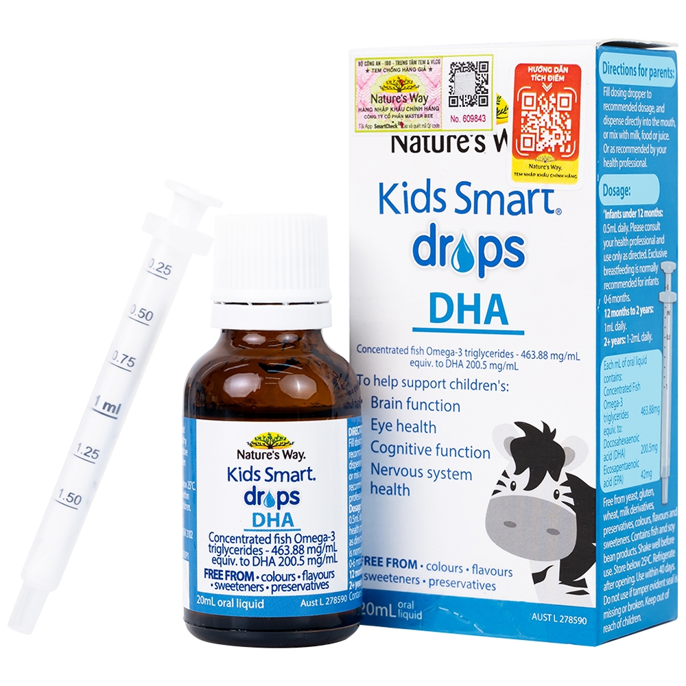 Hình ảnh Siro Kids Smart Drops DHA 20ml Nature's Way thúc đẩy sự phát triển của não bộ và hệ thần kinh ở trẻ nhỏ